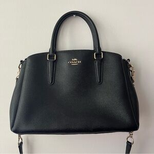 Coach Handbag, Black Leather with Gold Metal details
